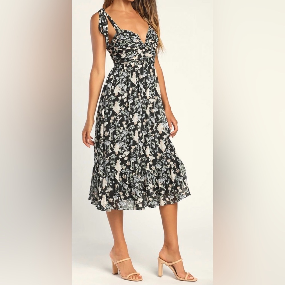 Lulus Lush Loveliness Black Floral Tie-Strap Dress